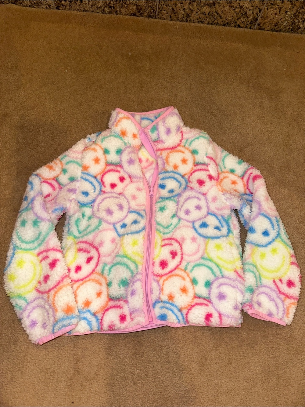 The Children's Place Fuzzy Multi-Color Smiley Face Zip Jacket